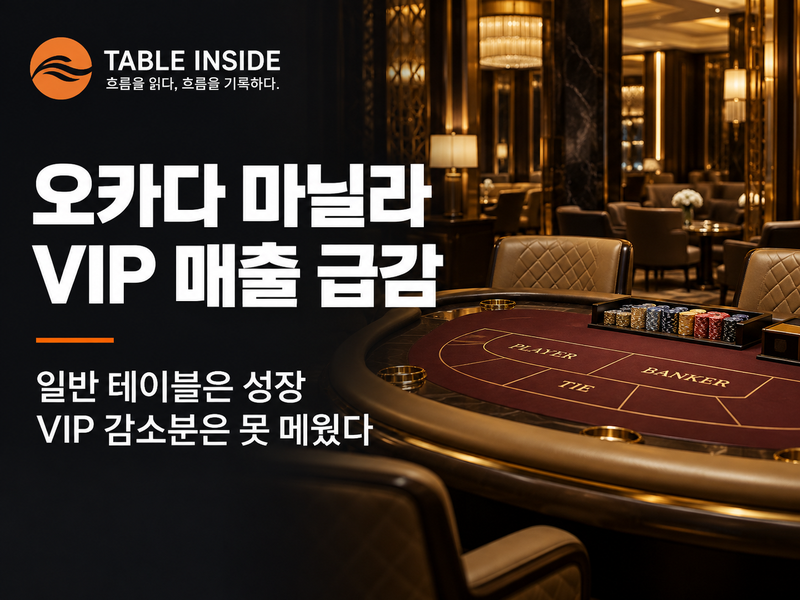 오카다 마닐라 VIP 매출 급감과 일반 테이블 성장 소식을 담은 썸네일